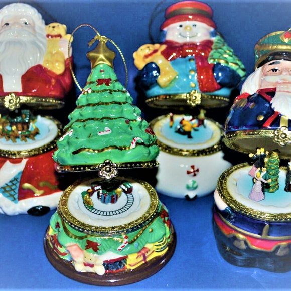 Mr Christmas Musical Ornaments Trinket Box Musical Music Animated Set of 5 - Picture 7 of 7